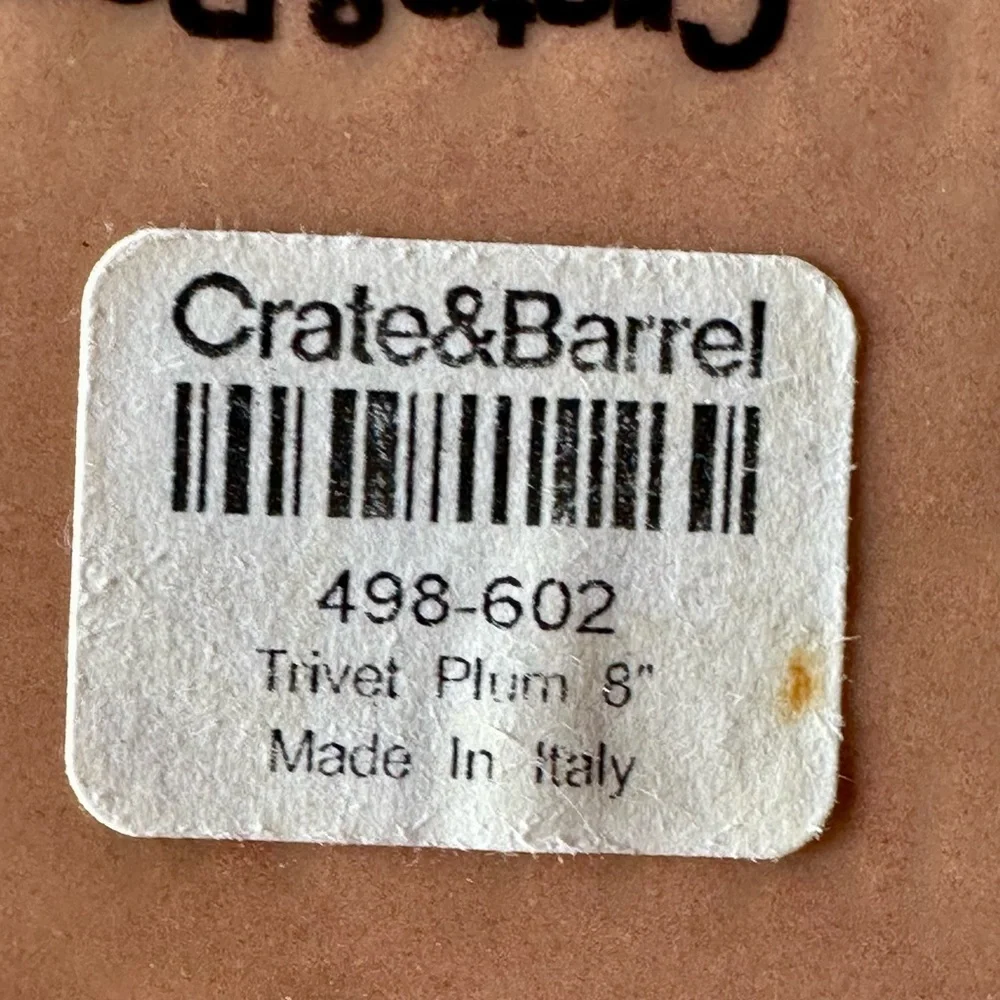 Crate & Barrel Set (2) Tile Trivets Hand Painted Made in Italy EUC Leaves Plum